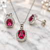 Sterling Silver Earring and Pendant Adult Set, with Garnet Cubic Zirconia and White Micro Pave, Polished, Rhodium Finish, 10.175.0077.2