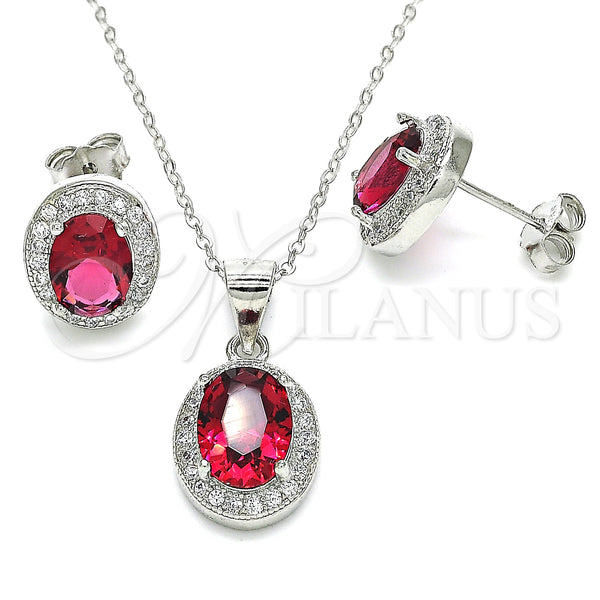 Sterling Silver Ring — Earring and Pendant Adult Set with Garnet Cubic — main product view — SKU 129877 | Plata 925 anillo — Earring and Pendant Adult Set with Garnet Cubic — SKU 129877