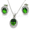 Sterling Silver Earring and Pendant Adult Set, with Green Cubic Zirconia and White Micro Pave, Polished, Rhodium Finish, 10.175.0077.3