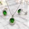 Sterling Silver Earring and Pendant Adult Set, with Green Cubic Zirconia and White Micro Pave, Polished, Rhodium Finish, 10.175.0077.3