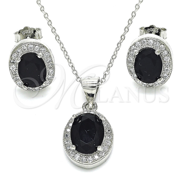 Sterling Silver Ring — Earring and Pendant Adult Set with Black Cubic — main product view — SKU 129879 | Plata 925 anillo — Earring and Pendant Adult Set with negro Cubic — SKU 129879