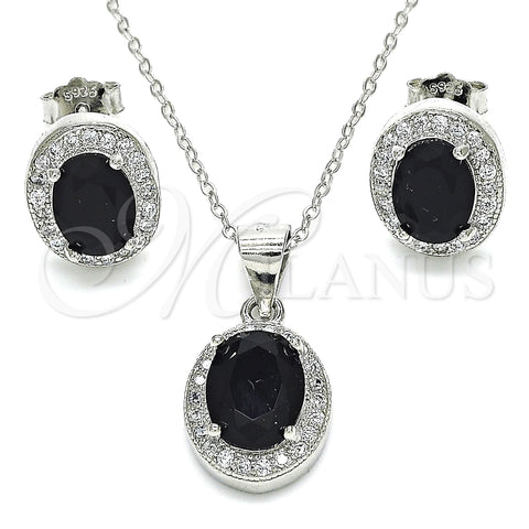 Sterling Silver Earring and Pendant Adult Set, with Black Cubic Zirconia and White Micro Pave, Polished, Rhodium Finish, 10.175.0077.4