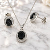 Sterling Silver Earring and Pendant Adult Set, with Black Cubic Zirconia and White Micro Pave, Polished, Rhodium Finish, 10.175.0077.4