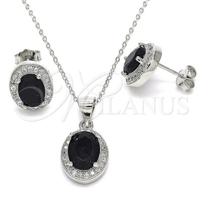 Sterling Silver Earring and Pendant Adult Set, with Black Cubic Zirconia and White Micro Pave, Polished for wholesale, main product view