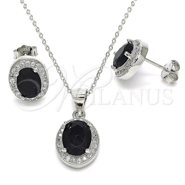 Sterling Silver Earring and Pendant Adult Set, with Black Cubic Zirconia and White Micro Pave, Polished, Rhodium Finish, 10.175.0077.4