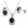 Sterling Silver Earring and Pendant Adult Set, with Black Cubic Zirconia and White Micro Pave, Polished, Rhodium Finish, 10.175.0077.4