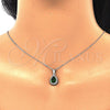 Sterling Silver Earring and Pendant Adult Set, Teardrop Design, with Green and White Cubic Zirconia, Polished, Rhodium Finish, 10.175.0079.2