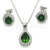 Sterling Silver Earring and Pendant Adult Set, Teardrop Design, with Green and White Cubic Zirconia, Polished, Rhodium Finish, 10.175.0079.2