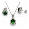 Sterling Silver Earring and Pendant Adult Set, Teardrop Design, with Green and White Cubic Zirconia, Polished, Rhodium Finish, 10.175.0079.2