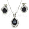Sterling Silver Earring and Pendant Adult Set, Teardrop Design, with Black and White Cubic Zirconia, Polished, Rhodium Finish, 10.175.0079.4