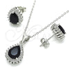 Sterling Silver Earring and Pendant Adult Set, Teardrop Design, with Black and White Cubic Zirconia, Polished, Rhodium Finish, 10.175.0079.4