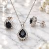 Sterling Silver Earring and Pendant Adult Set, Teardrop Design, with Black and White Cubic Zirconia, Polished, Rhodium Finish, 10.175.0079.4