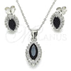 Sterling Silver Earring and Pendant Adult Set, with Black and White Cubic Zirconia, Polished, Rhodium Finish, 10.175.0056.4