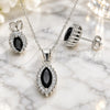 Sterling Silver Earring and Pendant Adult Set, with Black and White Cubic Zirconia, Polished, Rhodium Finish, 10.175.0056.4