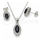 Sterling Silver Earring and Pendant Adult Set, with Black and White Cubic Zirconia, Polished, Rhodium Finish, 10.175.0056.4