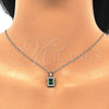 Sterling Silver Earring and Pendant Adult Set, with Green Cubic Zirconia and White Micro Pave, Polished, Rhodium Finish, 10.175.0080.1