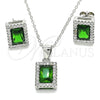 Sterling Silver Earring and Pendant Adult Set, with Green Cubic Zirconia and White Micro Pave, Polished, Rhodium Finish, 10.175.0080.1