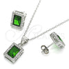 Sterling Silver Earring and Pendant Adult Set, with Green Cubic Zirconia and White Micro Pave, Polished, Rhodium Finish, 10.175.0080.1
