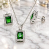 Sterling Silver Earring and Pendant Adult Set, with Green Cubic Zirconia and White Micro Pave, Polished, Rhodium Finish, 10.175.0080.1