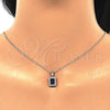 Sterling Silver Earring and Pendant Adult Set, with Sapphire Blue Cubic Zirconia and White Micro Pave, Polished, Rhodium Finish, 10.175.0080.2
