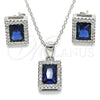 Sterling Silver Earring and Pendant Adult Set, with Sapphire Blue Cubic Zirconia and White Micro Pave, Polished, Rhodium Finish, 10.175.0080.2
