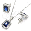 Sterling Silver Earring and Pendant Adult Set, with Sapphire Blue Cubic Zirconia and White Micro Pave, Polished, Rhodium Finish, 10.175.0080.2