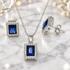 Sterling Silver Earring and Pendant Adult Set, with Sapphire Blue Cubic Zirconia and White Micro Pave, Polished, Rhodium Finish, 10.175.0080.2