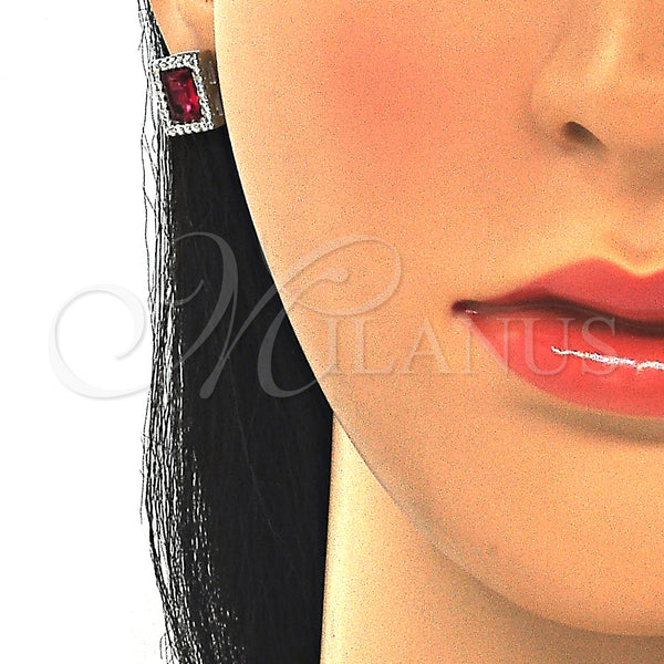 Sterling Silver Ring — Earring and Pendant Adult Set with Ruby Cubic — main product view — SKU 129894 | Plata 925 anillo — Earring and Pendant Adult Set with Ruby Cubic — SKU 129894