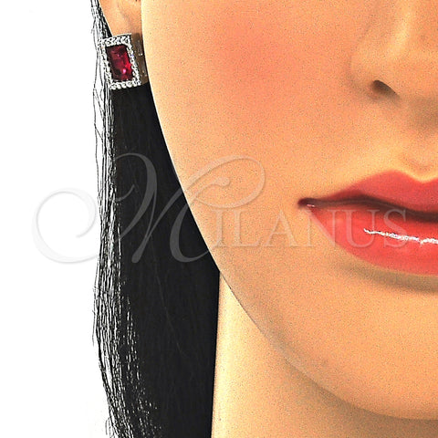 Sterling Silver Earring and Pendant Adult Set, with Ruby Cubic Zirconia and White Crystal, Polished, Rhodium Finish, 10.175.0080.3