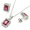 Sterling Silver Earring and Pendant Adult Set, with Ruby Cubic Zirconia and White Crystal, Polished, Rhodium Finish, 10.175.0080.3