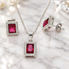Sterling Silver Earring and Pendant Adult Set, with Ruby Cubic Zirconia and White Crystal, Polished, Rhodium Finish, 10.175.0080.3