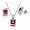 Sterling Silver Earring and Pendant Adult Set, with Ruby Cubic Zirconia and White Crystal, Polished, Rhodium Finish, 10.175.0080.3