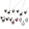 Sterling Silver Earring and Pendant Adult Set, Heart Design, with Green Cubic Zirconia and White Micro Pave, Polished, Rhodium Finish, 10.175.0081.1