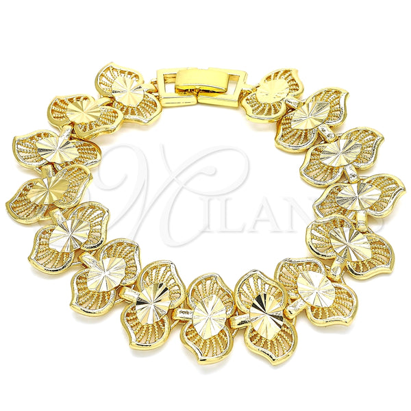 Oro Laminado Fancy Bracelet, Gold Filled Style Diamond Cutting Finish, Golden Finish, 03.100.0059.07 (Thickness, 7 Inches Length)