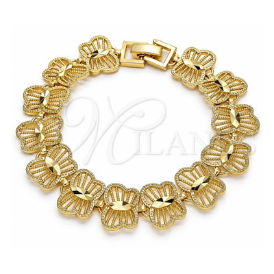 Oro Laminado Fancy Bracelet, Gold Filled Style Butterfly Design, Diamond Cutting Finish, Golden Finish, 03.100.0060.08 (Thickness, 8 Inches Length)