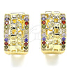 Oro Laminado Huggie Hoop, Gold Filled Style Elephant Design, with Multicolor Micro Pave, Polished, Golden Finish, 02.210.0156.3.20