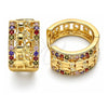 Oro Laminado Huggie Hoop, Gold Filled Style Elephant Design, with Multicolor Micro Pave, Polished, Golden Finish, 02.210.0156.3.20