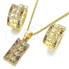 Oro Laminado Earring and Pendant Adult Set, Gold Filled Style Elephant Design, with Multicolor Micro Pave, Polished, Golden Finish, 10.210.0113.3