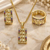 Oro Laminado Earring and Pendant Adult Set, Gold Filled Style Elephant Design, with Multicolor Micro Pave, Polished, Golden Finish, 10.210.0113.3
