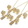 Oro Laminado Earring and Pendant Adult Set, Gold Filled Style Elephant Design, with Multicolor Micro Pave, Polished, Golden Finish, 10.210.0113.3