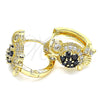 Oro Laminado Huggie Hoop, Gold Filled Style Owl Design, with Black and White Cubic Zirconia, Polished, Golden Finish, 02.210.0316.2.15
