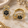 Oro Laminado Huggie Hoop, Gold Filled Style Owl Design, with Black and White Cubic Zirconia, Polished, Golden Finish, 02.210.0316.2.15