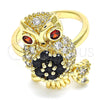 Oro Laminado Multi Stone Ring, Gold Filled Style Owl Design, with Black and Garnet Cubic Zirconia, Polished, Golden Finish, 01.210.0091.08 (Size 8)