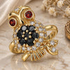 Oro Laminado Multi Stone Ring, Gold Filled Style Owl Design, with Black and Garnet Cubic Zirconia, Polished, Golden Finish, 01.210.0091.08 (Size 8)