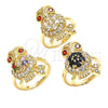 Oro Laminado Multi Stone Ring, Gold Filled Style Owl Design, with Black and Garnet Cubic Zirconia, Polished, Golden Finish, 01.210.0091.08 (Size 8)