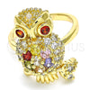 Oro Laminado Multi Stone Ring, Gold Filled Style Owl Design, with Multicolor Cubic Zirconia, Polished, Golden Finish, 01.210.0091.1.08 (Size 8)