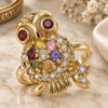 Oro Laminado Multi Stone Ring, Gold Filled Style Owl Design, with Multicolor Cubic Zirconia, Polished, Golden Finish, 01.210.0091.1.08 (Size 8)
