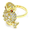 Oro Laminado Multi Stone Ring, Gold Filled Style Owl Design, with White and Garnet Cubic Zirconia, Polished, Golden Finish, 01.210.0091.2.07 (Size 7)