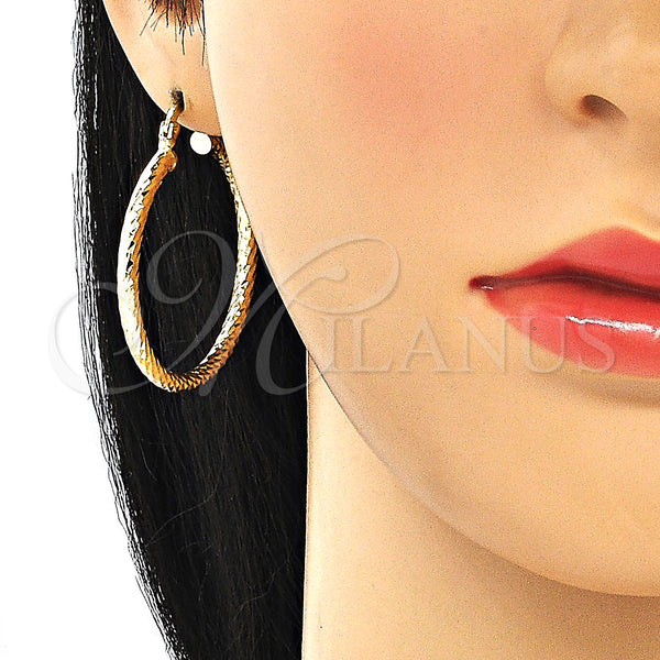 Gold Filled Hoop Earrings — Medium Hoop Hollow Design Diamond Cutting 02. — alternate product view — SKU 129925 | Oro Laminado aretes de aro — Medium Hoop Hollow diseño Diamond Cutting 02. — SKU 129925