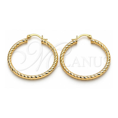 Oro Laminado Medium Hoop, Gold Filled Style Hollow Design, Diamond Cutting Finish, Golden Finish, 02.213.0155.40